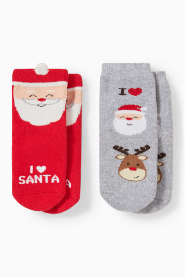 Babies - Multipack of 2 - baby Christmas non-slip socks - red