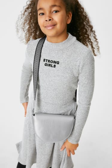 Kinder Mädchen - Umhängetasche - Lederimitat - glänzend - silber