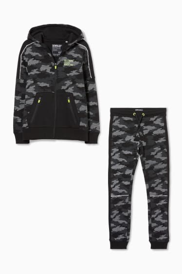 Kinder Jungen - Set - Sweatjacke mit Kapuze und Jogginghose - 2 teilig - camouflage