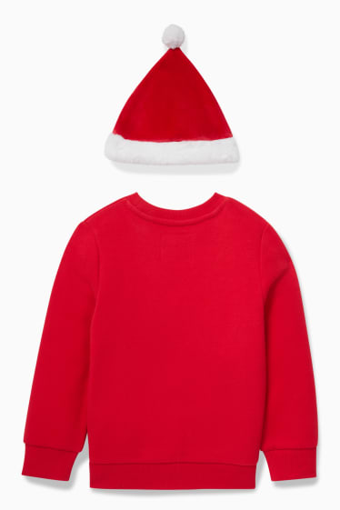Kinderen - Dino - set - kerstsweatshirt en -muts - 2-delig - rood