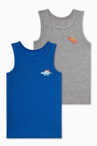 Enfants garçons - Lot de 2 - dinosaures - maillots de corps - bleu foncé / gris