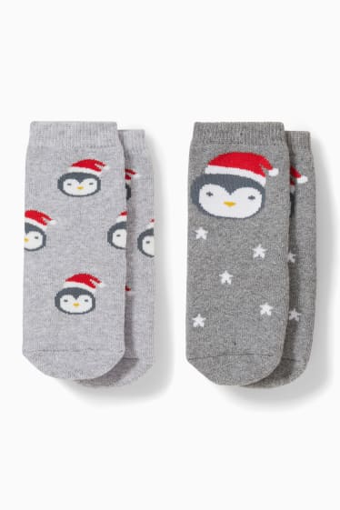 Bébés - Lot de 2 paires - chaussettes de Noël antidérapantes pour bébé - gris