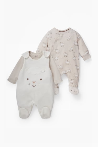 Bebeluși - Set - salopetă, body și pijama salopetă, bebeluși - 3 piese - alb-crem