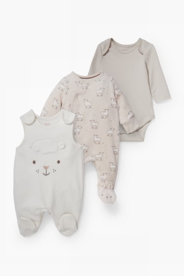 Bebeluși - Set - salopetă, body și pijama salopetă, bebeluși - 3 piese - alb-crem