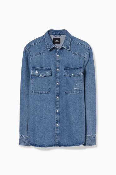 Hommes - CLOCKHOUSE - chemise en jean - col kent - jean bleu