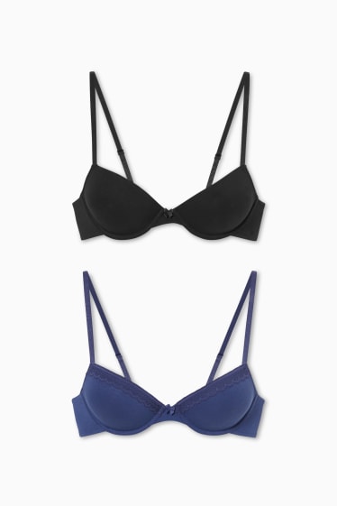 Femmes - Lot de 2 - soutien-gorge avec armatures - DEMI - ampliformes - bleu  / noir