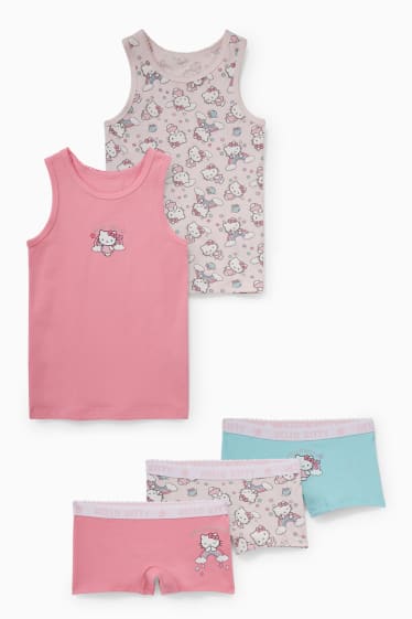 Dětské - Hello Kitty - souprava - 2 tílka a 3 x boxerky - 5dílná - růžová/růžová