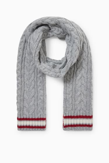 Men - Knitted scarf - cable knit pattern - light gray-melange