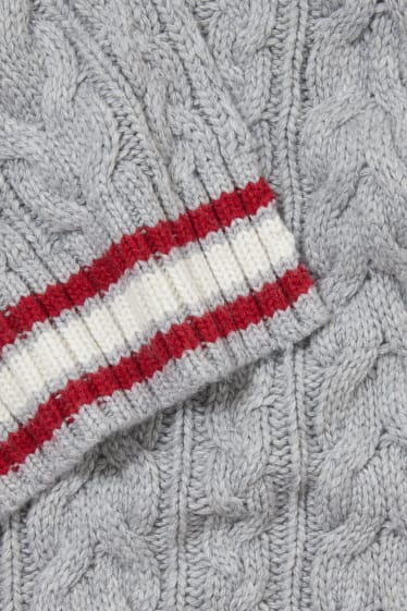 Uomo - Sciarpa in maglia - motivo a treccia - grigio chiaro melange