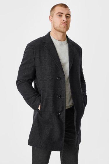 Men - Coat - check - black