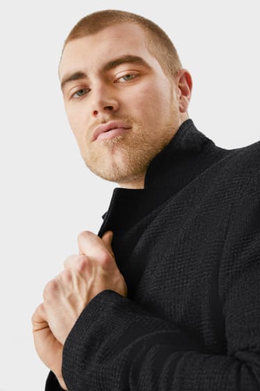 Men - Coat - check - black
