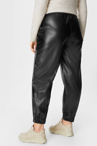 Women - Joggers - faux leather - black