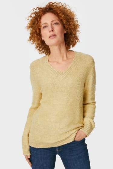 Damen - Bouclé-Pullover - gelb