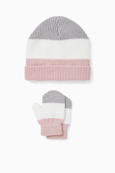 Babies - Set - baby hat and mittens - 2 piece - rose