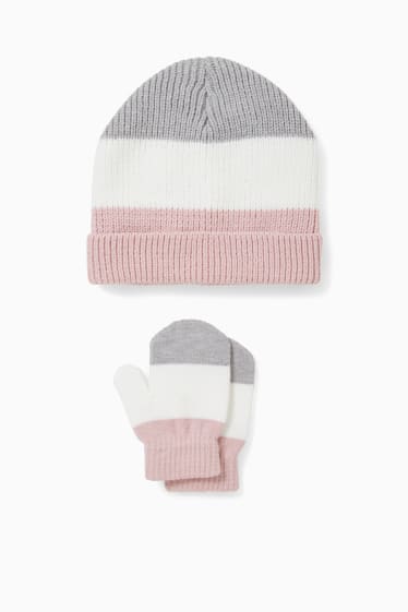 Bebés - Set - gorro y manoplas para bebé - 2 piezas - rosa