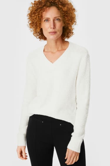 Kobiety - Sweter z tkaniny bouclé - biały