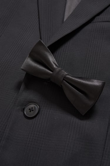 Heren - Kostuum met vlinderdas - slim fit - stretch - 3-delig - geruit - zwart