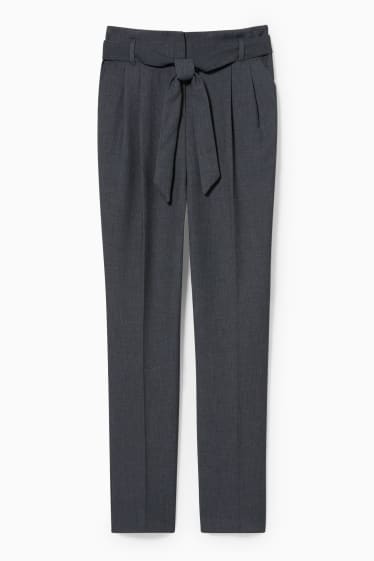 Mujer - Pantalón paperbag - straight fit - gris jaspeado