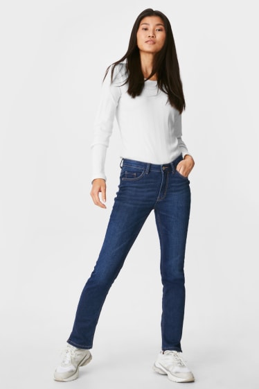 Dames - Slim jeans - mid waist - jog denim - jeansblauw