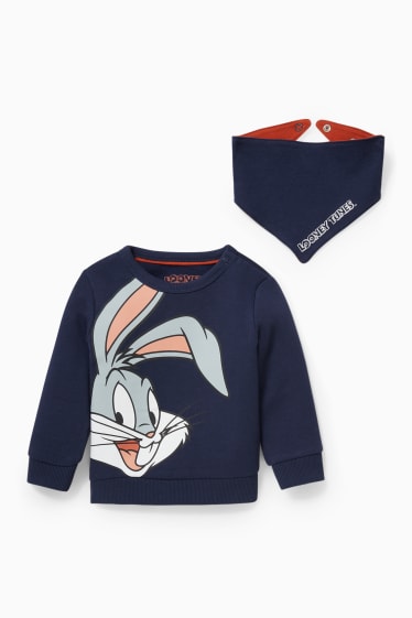 Babies - Looney Tunes - set - baby sweatshirt and reversible triangular scarf - dark blue