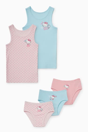Dzieci - Hello Kitty - zestaw - 2 podkoszulki i 3 pary majtek - jasnoróżowy / turkusowy