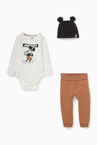 Baby's - Mickey Mouse - baby-outfit - 3-delig - crème wit