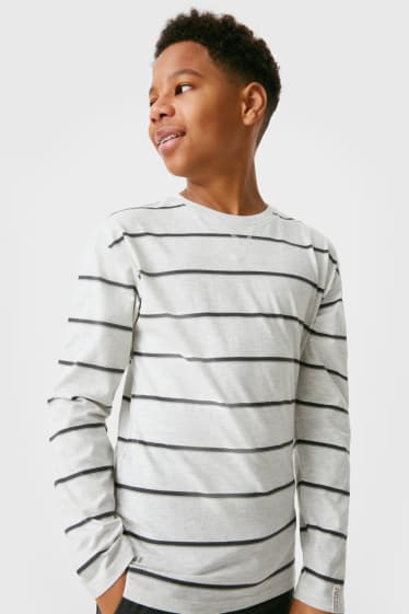 Dětské - Tričko s dlouhým rukávem - genderneutral - pruhované - světle šedá-žíhaná