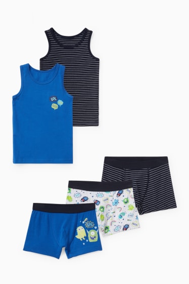 Kinderen - Set - 2 hemdjes en 3 boxershorts - blauw