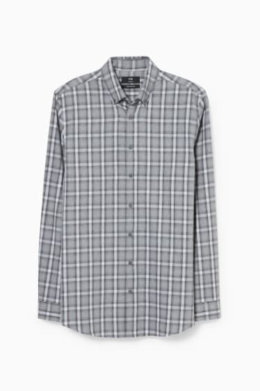 Pánské - Flanelová košile - slim fit - button-down - kostkovaná - bílá/šedá