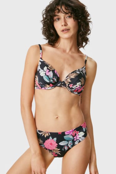 Damen - Bikini-Top mit Bügel - wattiert - geblümt - schwarz