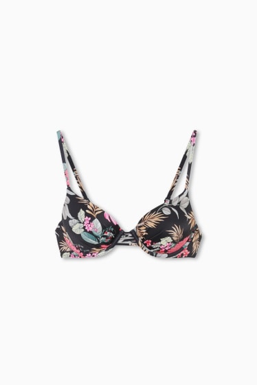 Mujer - Top de bikini con aros - con relleno - de flores - negro