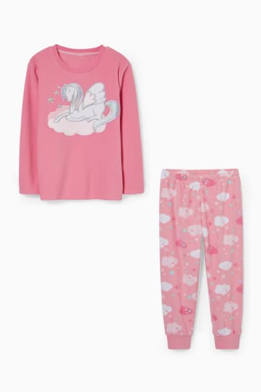 Niños - Unicornio - pijama de tejido polar - 2 piezas - fucsia