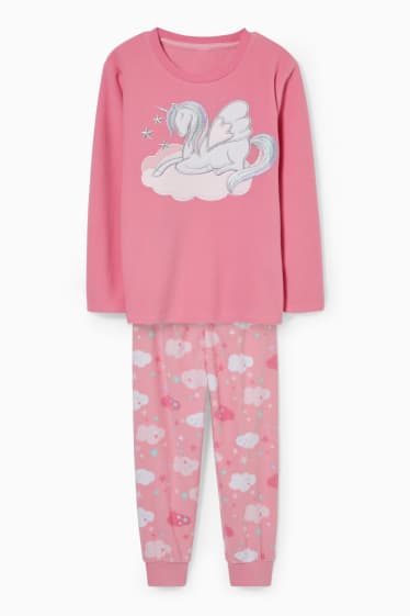 Bambini - Unicorno - pigiama di pile - 2 pezzi - fucsia