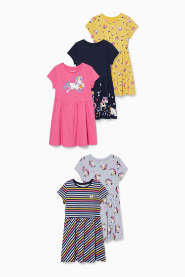 Kinder - Multipack 5er - Kleid - blau  / pink