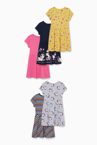 Kinder - Multipack 5er - Kleid - blau  / pink