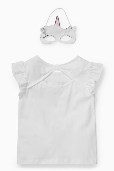 Kinder - Einhorn - Set - Kurzarmshirt und Maske - 2 teilig - weiß