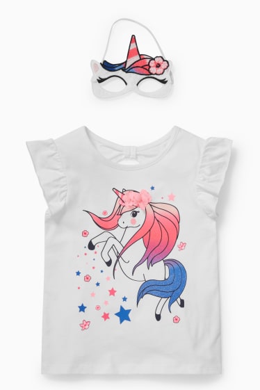 Bambini - Unicorno - set - maglia a maniche corte e maschera - 2 pezzi - bianco