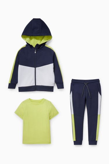 Kinderen - Set - sweatvest met capuchon, T-shirt en joggingbroek - donkerblauw