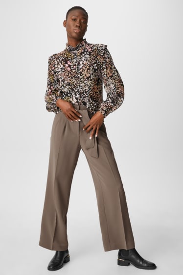 Women - Cloth trousers - wide leg  - gray