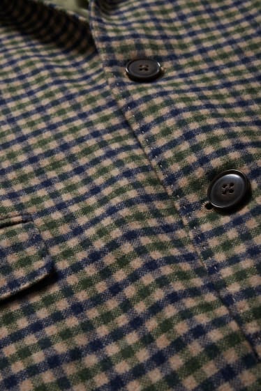 Pánské - Oblekové sako ze střižní vlny - slim fit - kostkované - béžová