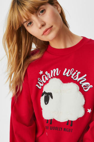 Mujer - Sudadera navideña - oveja - rojo