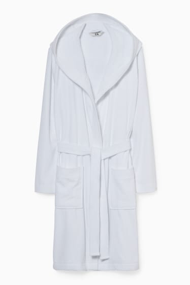 Women - Terry bathrobe with hood - white