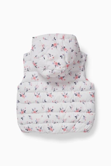 Dětské - Prošívaná vesta s kapucí - s květinovým vzorem - bílá