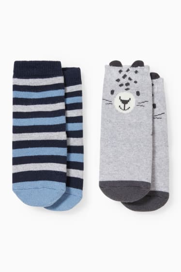 Bébés - Lot de 2 paires - chaussettes antidérapantes pour bébé - gris / bleu foncé
