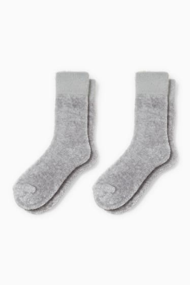 Dames - Set van 2 paar - sokken van chenille - lichtgrijs