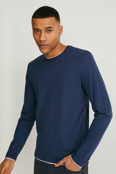 Heren - Longsleeve - 2-in-1-look - donkerblauw