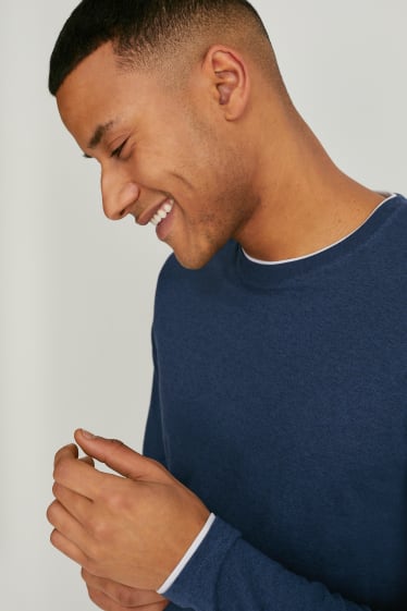 Men - Long sleeve top - 2-in-1 look - dark blue