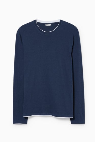 Heren - Longsleeve - 2-in-1-look - donkerblauw