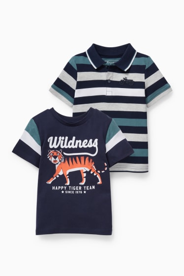 Kinder - Set - Poloshirt und Kurzarmshirt - 2 teilig - dunkelblau