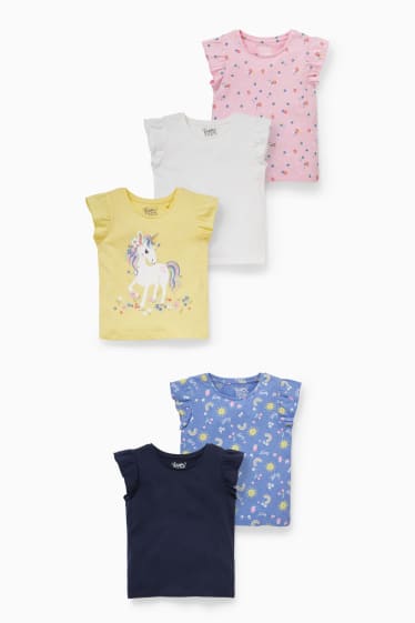 Kinderen - Set van 5 - T-shirt - wit / geel